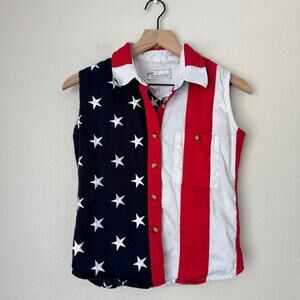 The Flag Shirt American Summer Womens Cotton Sleeveless Button Top Size Small